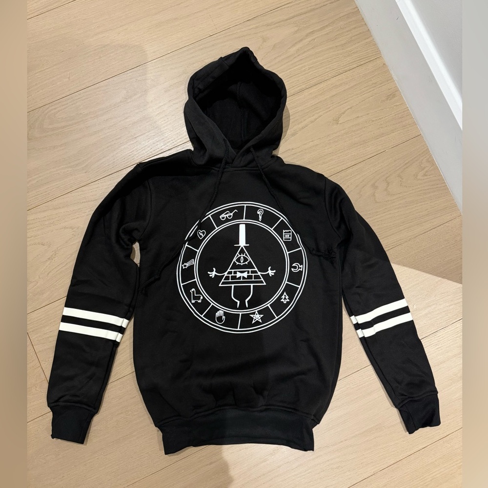 Bill Cipher Art Hoodies Parallel Bars Sleeve Sweatshirt. Black. Size Child 6-8y
